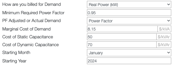 MEASUR Power Factor Calculator - Billing Setup